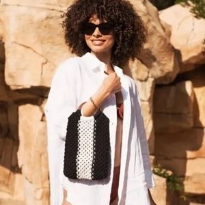 LAUDE THE LABEL "Gabby" Black and Off White Mini Macrame Bag